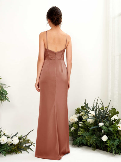 Carlyna Cathy Mermaid Raw Sienna Satin Bridesmaid Dress Maxi Sleeveless Sweetheart Dress Back View #color_raw-sienna