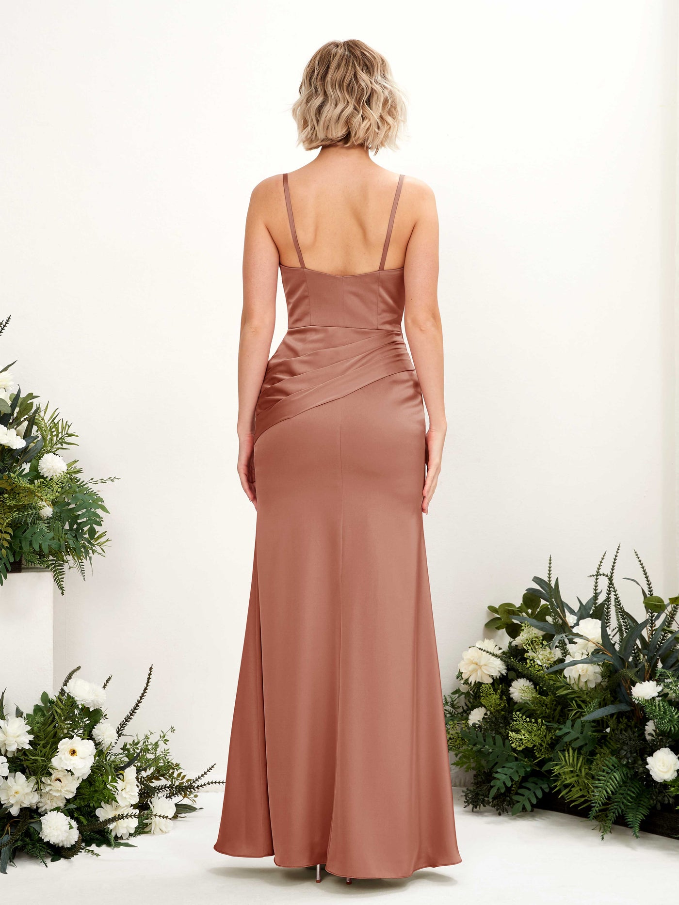 Straps V-neck Sleeveless Satin Bridesmaid Dress - Raw Sienna (80220815)#color_raw-sienna