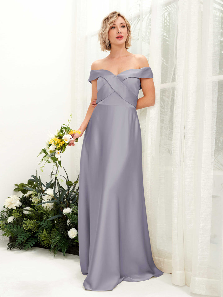 A-line Ball Gown Off Shoulder Sweetheart Satin Bridesmaid Dress - Purple Haze (80224250)