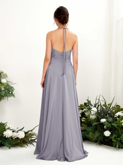 Carlyna Jocelyn A-Line Purple Haze Satin Bridesmaid Dress Maxi Sleeveless Halter Dress Back View #color_purple-haze