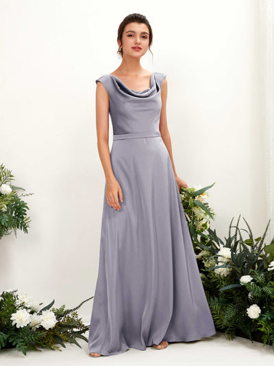 Carlyna Irma A-Line Purple Haze Satin Bridesmaid Dress Maxi Sleeveless Cowl Neck Dress Front View #color_purple-haze