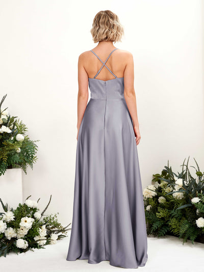Carlyna Lenoya A-Line Purple Haze Satin Bridesmaid Dress Maxi Sleeveless V-Neck Dress Back View #color_purple-haze