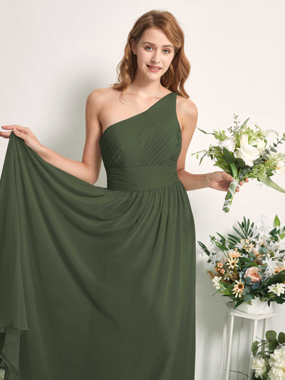 Carlyna Pandora A-Line Martini Olive Bridesmaid Dress Maxi Sleeveless One Shoulder Dress Side View 2 #color_martini-olive
