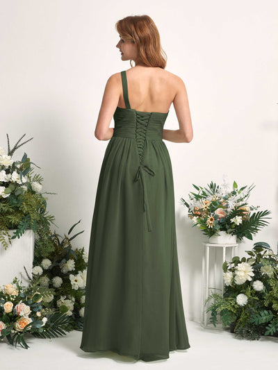 Carlyna Pandora A-Line Martini Olive Bridesmaid Dress Maxi Sleeveless One Shoulder Dress Back View #color_martini-olive