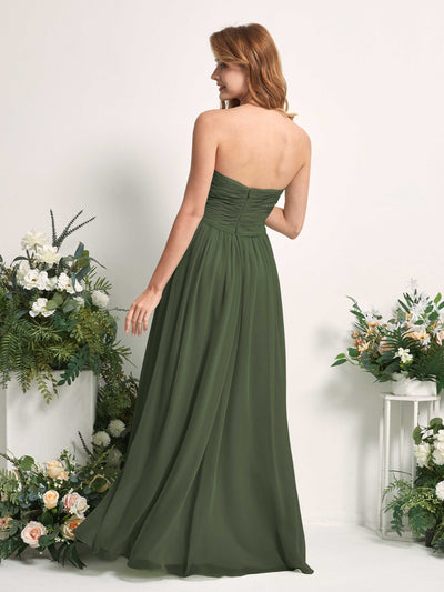 Carlyna Elma A-Line Martini Olive Bridesmaid Dress Maxi Sleeveless Sweetheart Dress Back View #color_martini-olive