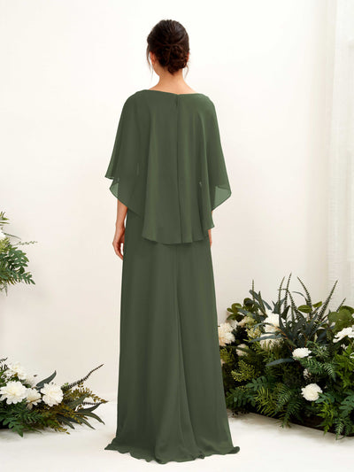 Carlyna Savin Sheath Martini Olive Bridesmaid Dress Maxi Cap Sleeve Boat Neck Dress Back View #color_martini-olive