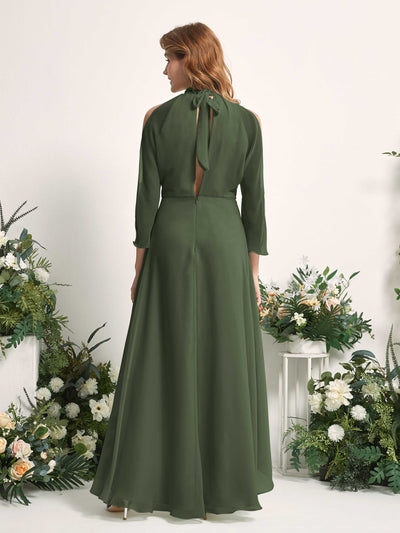 Carlyna Maxine A-Line Martini Olive Bridesmaid Dress Maxi Sleeveless Round Neck Dress Back View #color_martini-olive