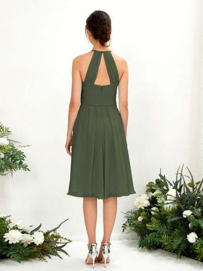 Carlyna Davina A-Line Martini Olive Bridesmaid Dress Knee-Length Sleeveless Round Neck Dress Back View #color_martini-olive