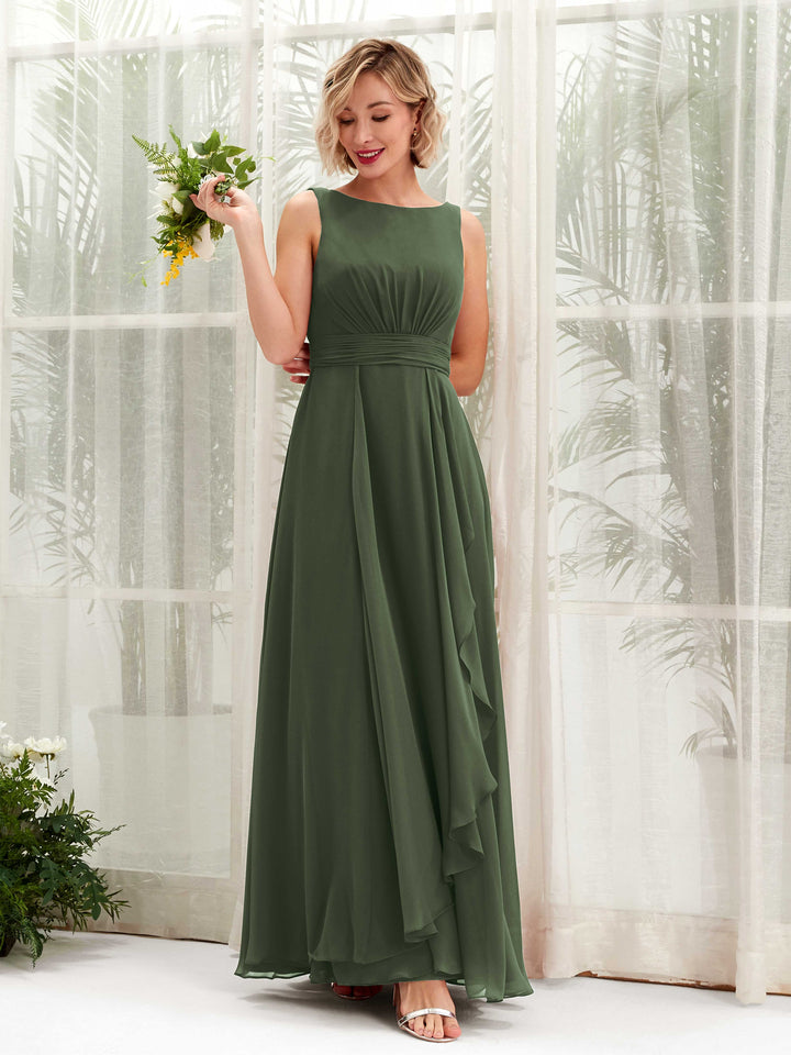 Martini Olive Bridesmaid Dresses Bridesmaid Dress A-line Chiffon Bateau Full Length Sleeveless Wedding Party Dress (81225807)