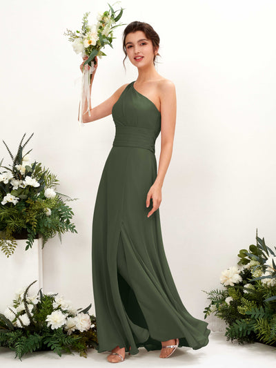 Martini Olive Bridesmaid Dresses Bridesmaid Dress A-line Chiffon One Shoulder Full Length Sleeveless Wedding Party Dress (81224707)#color_martini-olive
