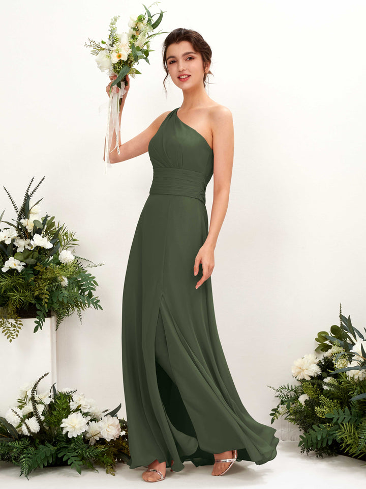 Martini Olive Bridesmaid Dresses Bridesmaid Dress A-line Chiffon One Shoulder Full Length Sleeveless Wedding Party Dress (81224707)