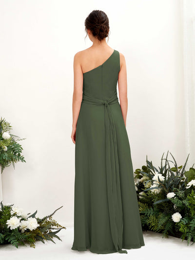 Carlyna Trita Sheath Martini Olive Bridesmaid Dress Maxi Sleeveless One Shoulder Dress Back View #color_martini-olive