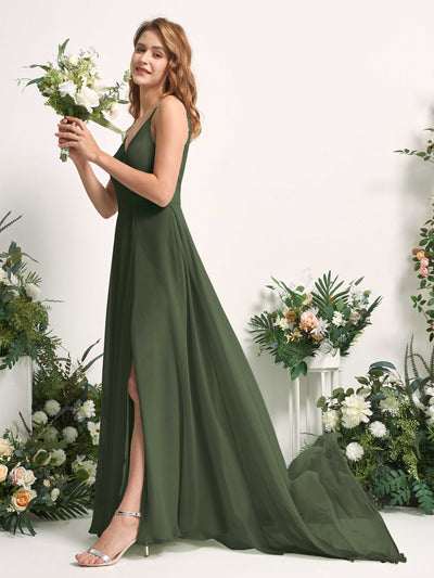 Carlyna Marcia A-Line Martini Olive Bridesmaid Dress Maxi Sleeveless V-Neck Dress Side View 2 #color_martini-olive