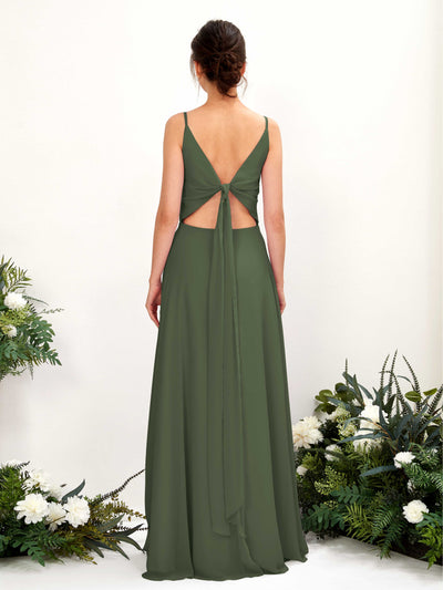 Carlyna Elsa A-Line Martini Olive Bridesmaid Dress Maxi Sleeveless V-Neck Dress Back View #color_martini-olive
