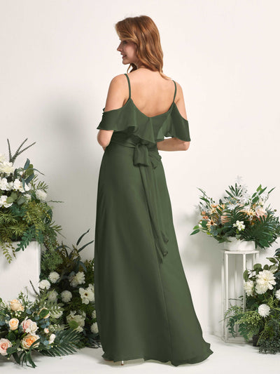 Carlyna Yvette A-Line Martini Olive Bridesmaid Dress Maxi Sleeveless V-Neck Dress Back View #color_martini-olive