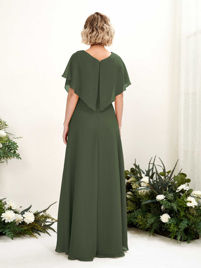 Carlyna Soleil A-Line Martini Olive Bridesmaid Dress Maxi Short Sleeve V-Neck Dress Back View #color_martini-olive