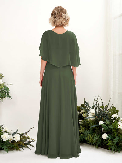 Carlyna Winnie A-Line Martini Olive Bridesmaid Dress Maxi Short Sleeve V-Neck Dress Back View #color_martini-olive