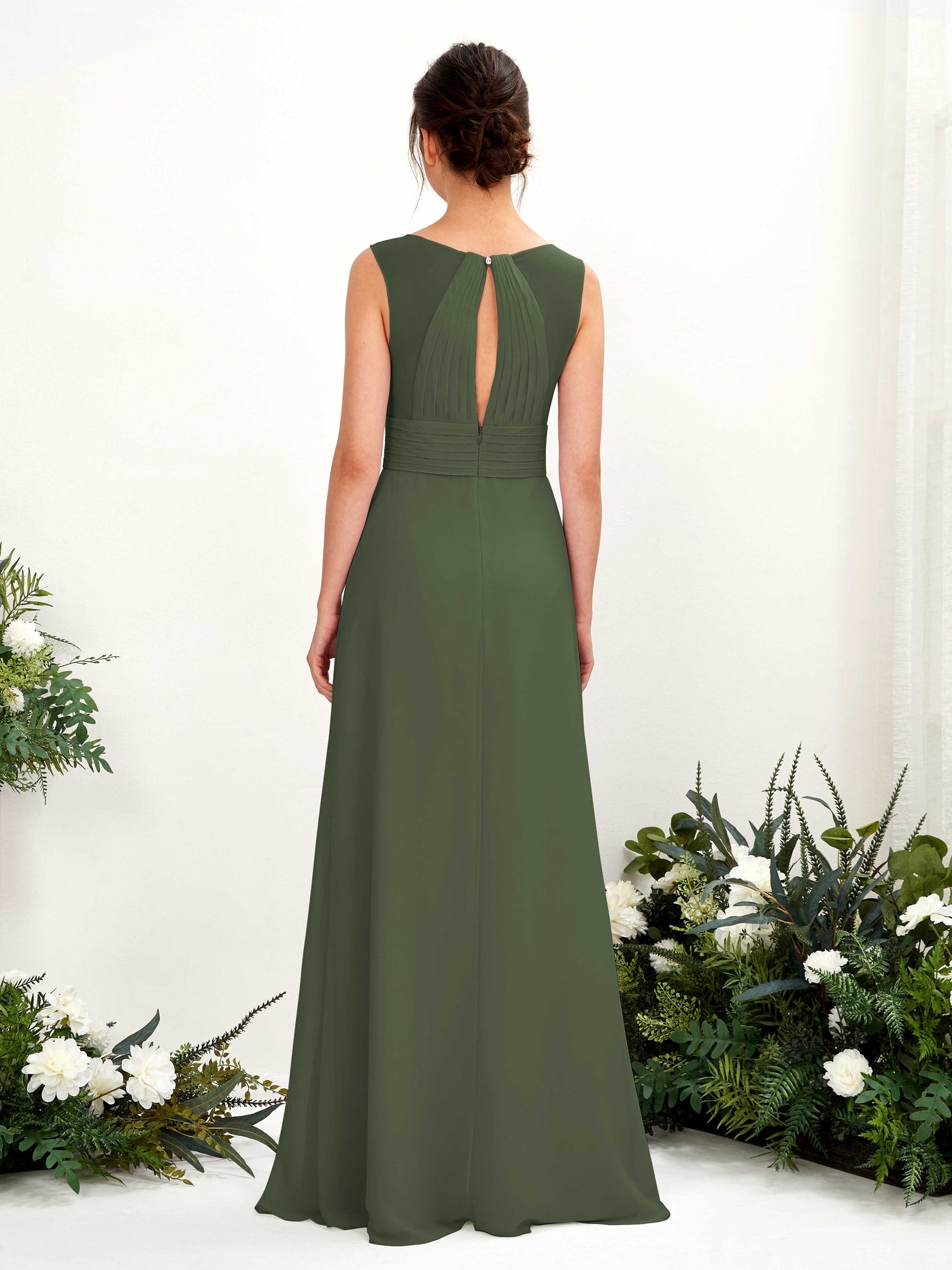 Martini Olive Bridesmaid Dresses Bridesmaid Dress A-line Chiffon Straps Full Length Sleeveless Wedding Party Dress (81220907)#color_martini-olive