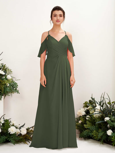 Carlyna Orlane A-Line Martini Olive Bridesmaid Dress Maxi Sleeveless V-Neck Dress Front View #color_martini-olive