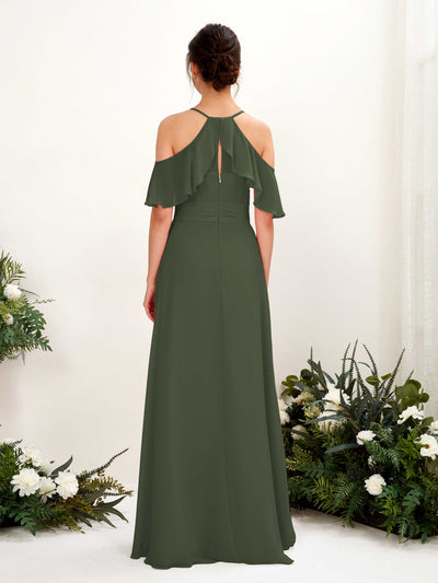 Carlyna Orlane A-Line Martini Olive Bridesmaid Dress Maxi Sleeveless V-Neck Dress Back View #color_martini-olive