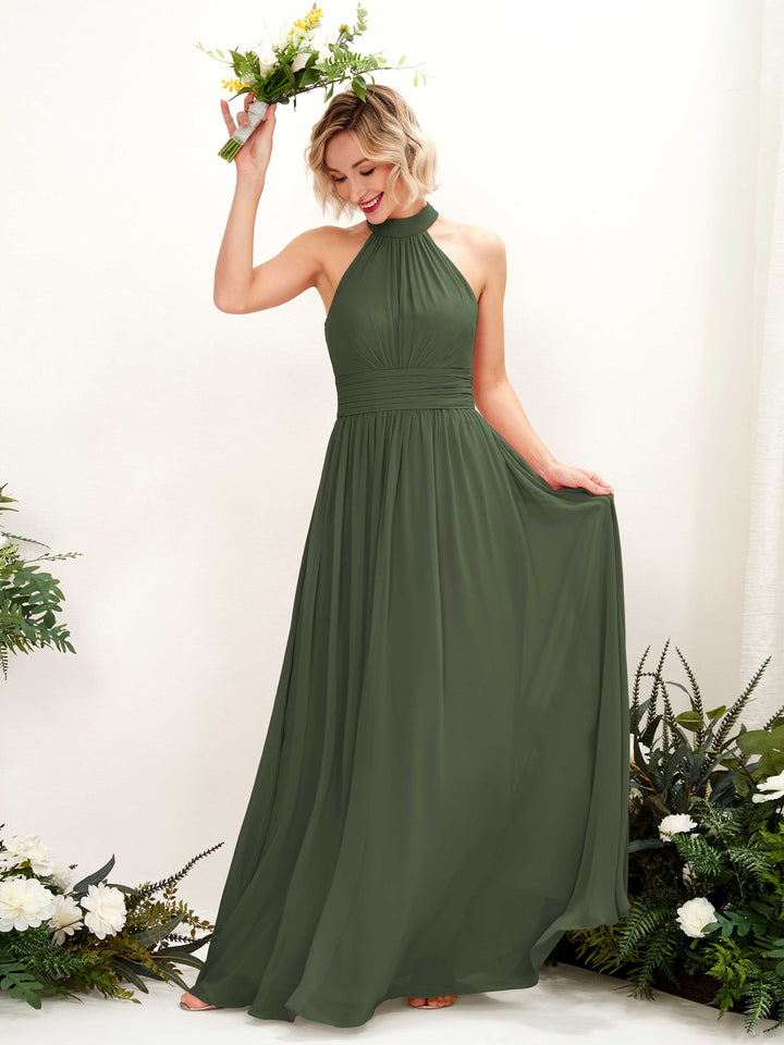 Martini Olive Bridesmaid Dresses Bridesmaid Dress A-line Chiffon Halter Full Length Sleeveless Wedding Party Dress (81225307)