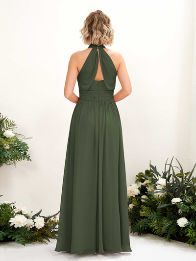 Carlyna Hilda A-Line Martini Olive Bridesmaid Dress Maxi Sleeveless Round Neck Dress Back View #color_martini-olive