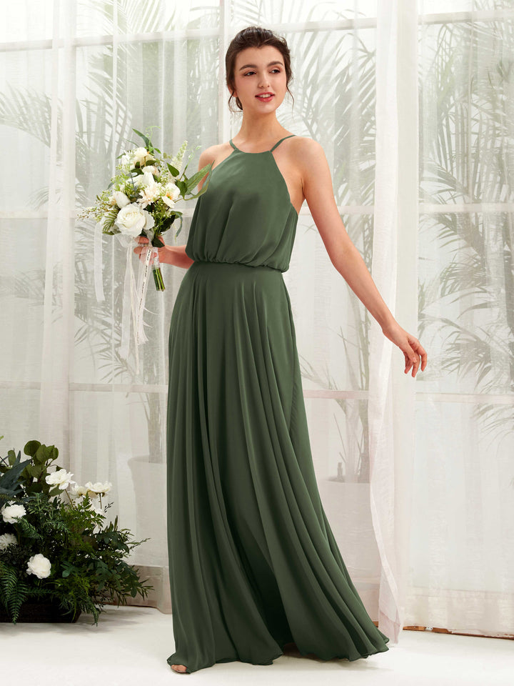 Martini Olive Bridesmaid Dresses Bridesmaid Dress Ball Gown Chiffon Halter Full Length Sleeveless Wedding Party Dress (81223407)