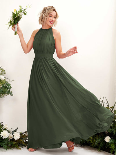 Martini Olive Bridesmaid Dresses Bridesmaid Dress A-line Chiffon Halter Full Length Sleeveless Wedding Party Dress (81223107)#color_martini-olive
