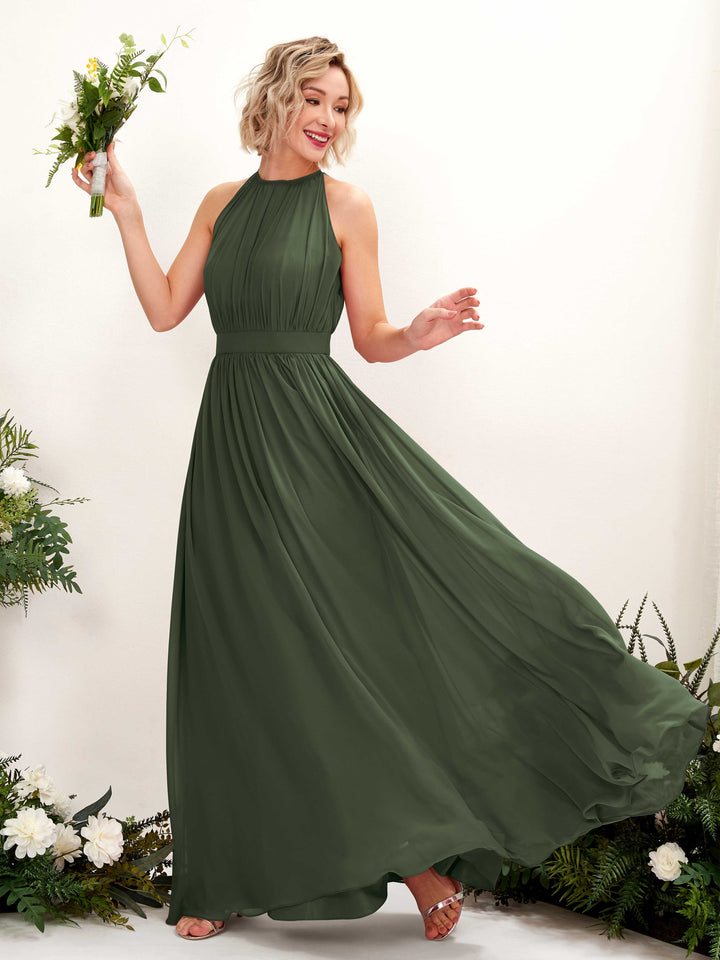 Martini Olive Bridesmaid Dresses Bridesmaid Dress A-line Chiffon Halter Full Length Sleeveless Wedding Party Dress (81223107)
