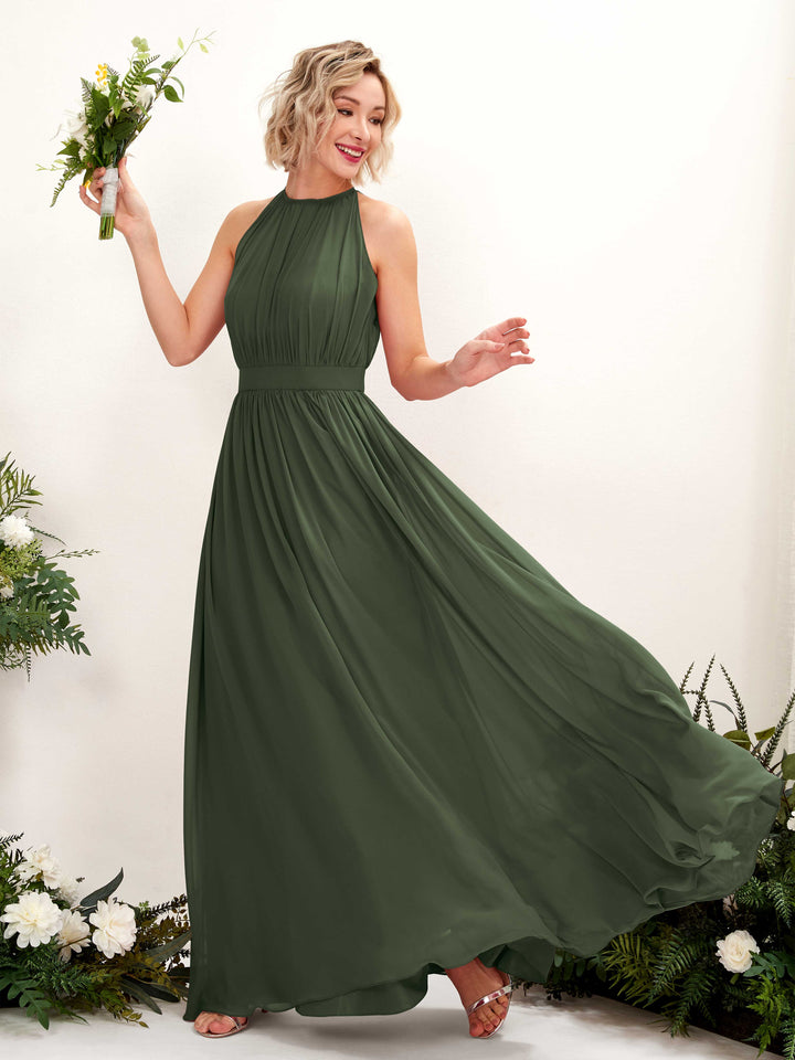 Martini Olive Chiffon Bridesmaid Dress A-Line Maxi