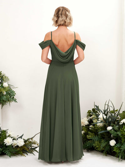 Carlyna Kauku A-Line Martini Olive Bridesmaid Dress Maxi Sleeveless V-Neck Dress Back View #color_martini-olive