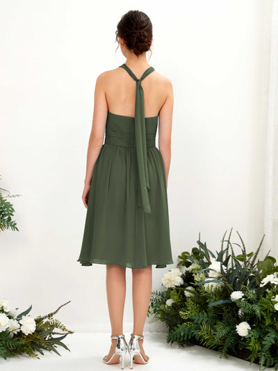 Carlyna Yvonne A-Line Martini Olive Bridesmaid Dress Knee-Length Sleeveless Round Neck Dress Back View #color_martini-olive
