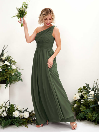 Martini Olive Bridesmaid Dresses Bridesmaid Dress Ball Gown Chiffon One Shoulder Full Length Sleeveless Wedding Party Dress (81225007)#color_martini-olive