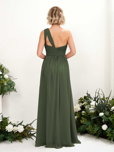 Carlyna Flaze A-Line Martini Olive Bridesmaid Dress Maxi Sleeveless One Shoulder Dress Back View #color_martini-olive