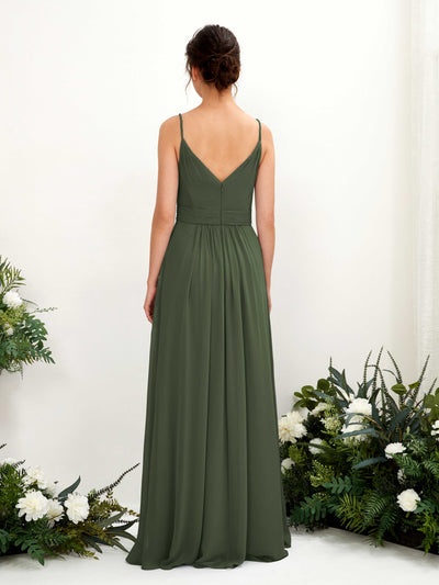 Carlyna Dira A-Line Martini Olive Bridesmaid Dress Maxi Sleeveless V-Neck Dress Back View #color_martini-olive