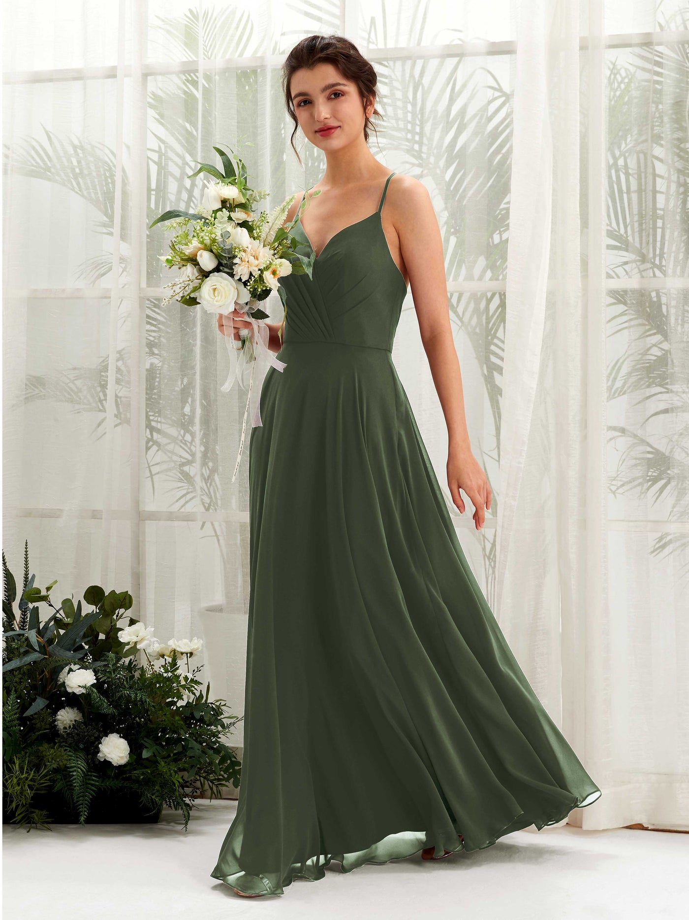 Martini Olive Bridesmaid Dresses Bridesmaid Dress Chiffon Spaghetti-straps Full Length Sleeveless Wedding Party Dress (81224207)#color_martini-olive