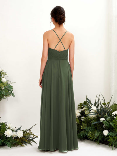 Carlyna Naura A-Line Martini Olive Bridesmaid Dress Maxi Sleeveless V-Neck Dress Back View #color_martini-olive