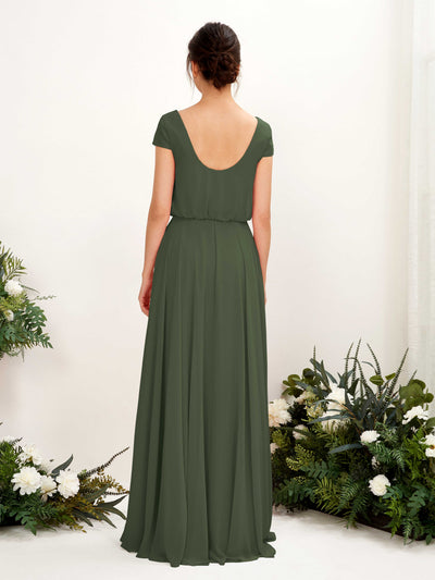 Carlyna Pauline A-Line Martini Olive Bridesmaid Dress Maxi Cap Sleeve V-Neck Dress Back View #color_martini-olive