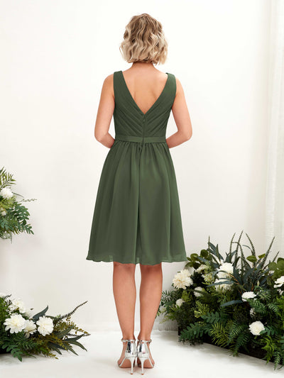 Carlyna Natasha A-Line Martini Olive Bridesmaid Dress Knee-Length Sleeveless V-Neck Dress Back View #color_martini-olive