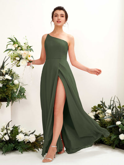 Martini Olive Bridesmaid Dresses Bridesmaid Dress A-line Chiffon One Shoulder Full Length Sleeveless Wedding Party Dress (81225707)#color_martini-olive