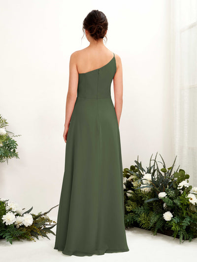Carlyna Crystal A-Line Martini Olive Bridesmaid Dress Maxi Sleeveless One Shoulder Dress Back View #color_martini-olive