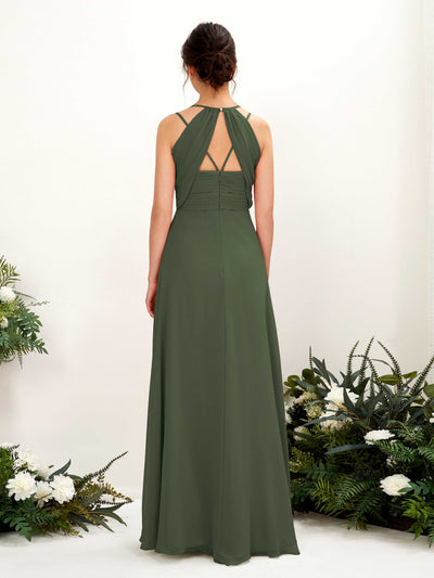 Carlyna Joa A-Line Martini Olive Bridesmaid Dress Maxi Sleeveless V-Neck Dress Back View #color_martini-olive