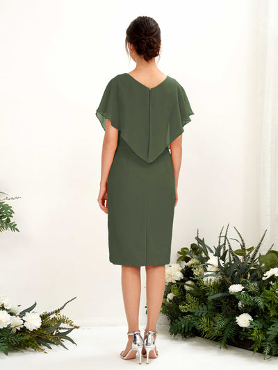 Carlyna Vanessa Sheath Martini Olive Bridesmaid Dress Knee-Length Cap Sleeve V-Neck Dress Back View #color_martini-olive