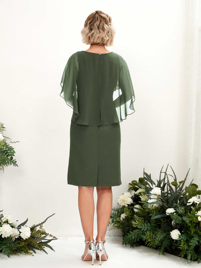 Carlyna Tey Sheath Martini Olive Bridesmaid Dress Knee-Length Cap Sleeve V-Neck Dress Back View #color_martini-olive