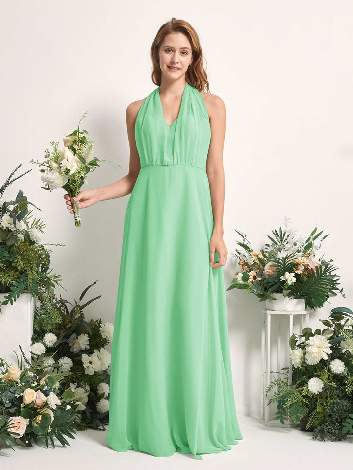 Mint Green Bridesmaid Dresses Bridesmaid Dress A-line Chiffon Halter Full Length Short Sleeves Wedding Party Dress (81226322)