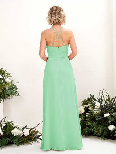 Carlyna Frances A-Line Mint Green Bridesmaid Dress Maxi Sleeveless Round Neck Dress Back View #color_mint-green