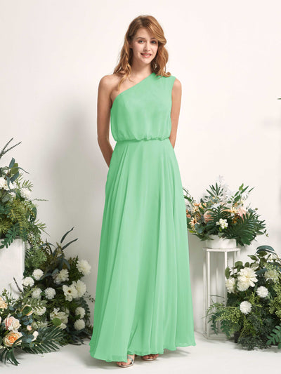 Carlyna Cecily A-Line Mint Green Bridesmaid Dress Maxi Sleeveless One Shoulder Dress Front View #color_mint-green