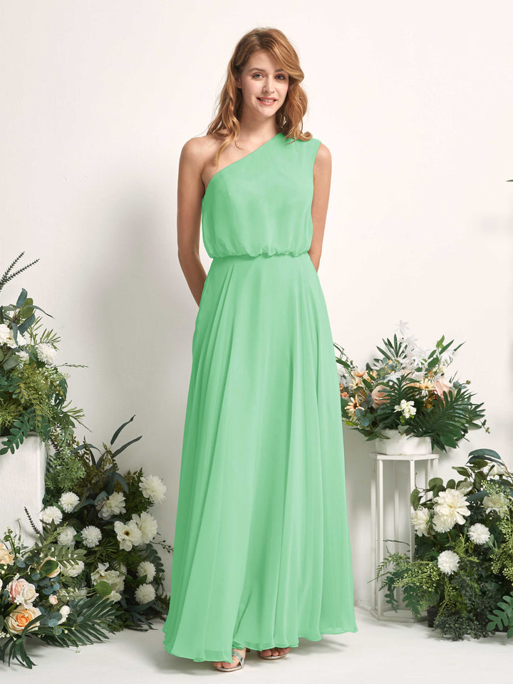 Bridesmaid Dress A-line Chiffon One Shoulder Full Length Sleeveless Wedding Party Dress - Mint Green (81226822)