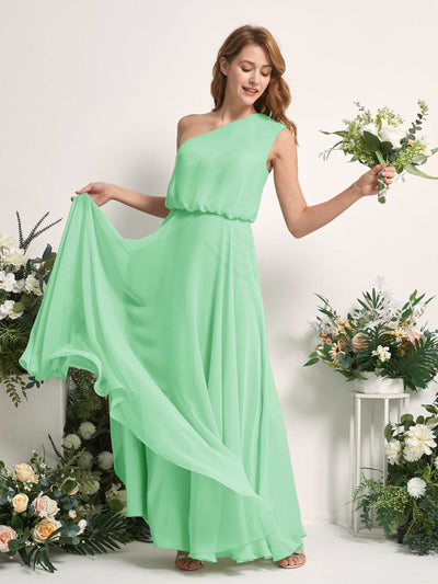 Carlyna Cecily A-Line Mint Green Bridesmaid Dress Maxi Sleeveless One Shoulder Dress Side View 2 #color_mint-green