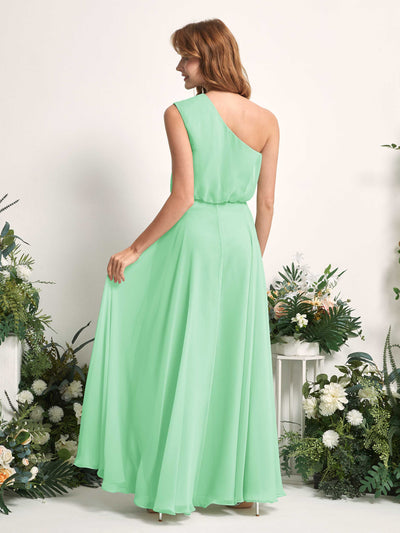 Carlyna Cecily A-Line Mint Green Bridesmaid Dress Maxi Sleeveless One Shoulder Dress Back View #color_mint-green